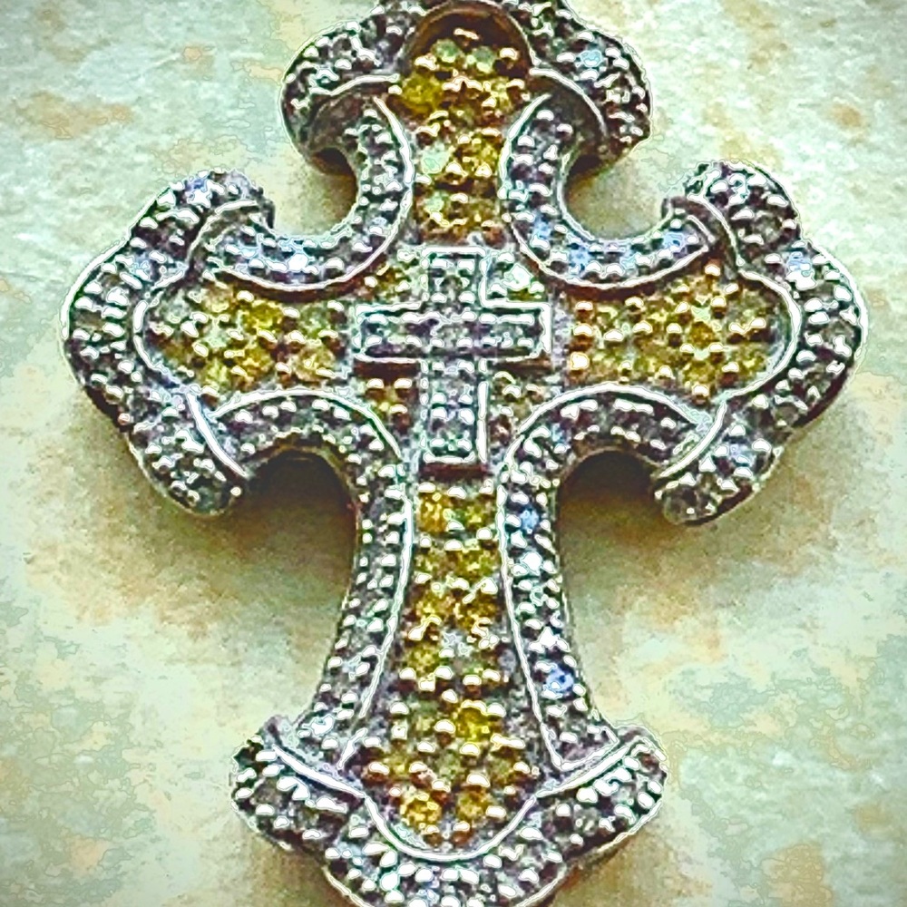 Natural Diamond/Green Tourmaline Cross.